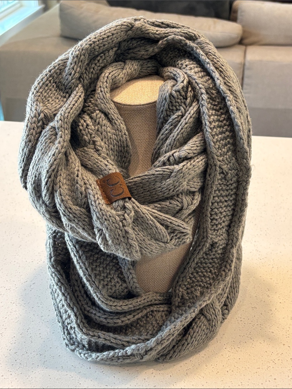 C.C Brand Gray Cable Knit Infinity Scarf - Cozy Winter Loop Scarf